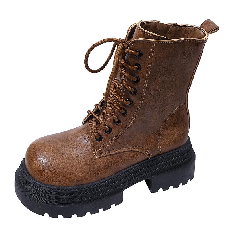 Vintage Platform Thick Bottom Women Motorcycle Boots Fashion Autumn Winter Female Height Increase Short Booties