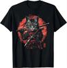 Japanese Samurai Cat Tattoo Kawaii Ninja Cat T-shirt Street Cool Casual Wear Women's Clothing Top Camisetas