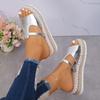 Large Size Hemp Rope Bottom Muffin Thick-soled Women's Cool Slippers 2025 Summer New Buckle One-word Wedge Heel Fish Mouth Sandals