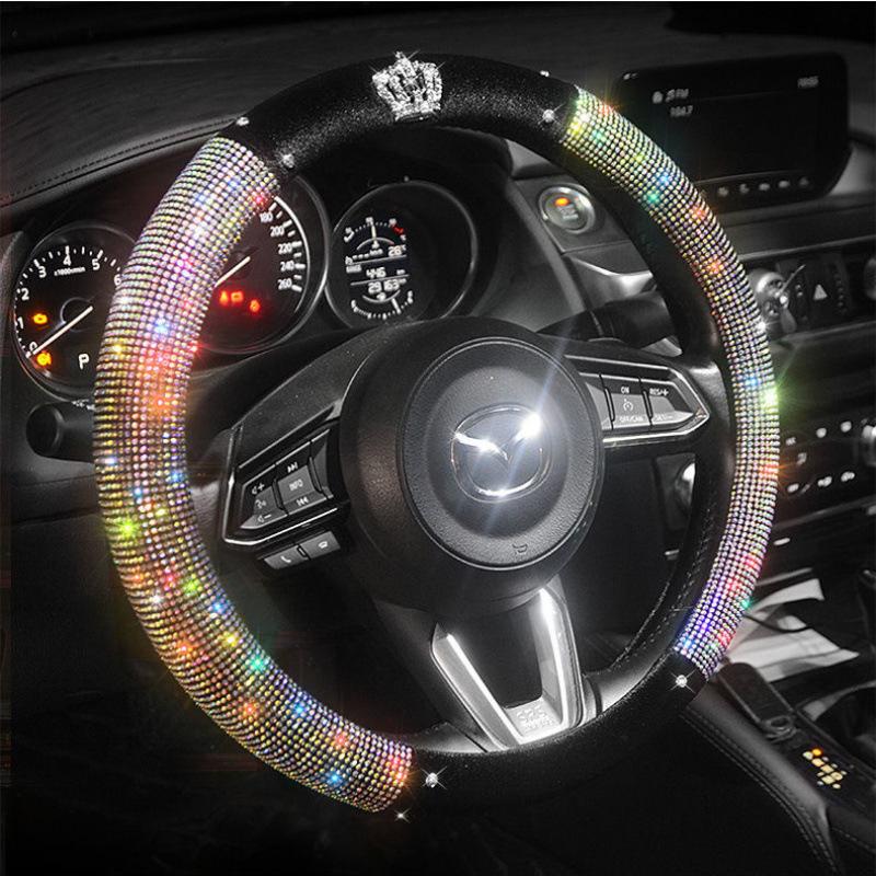 Diamond Swan Crown Steering Wheel Cover - Universal, All-Season, Cute Interior Decoration for Ladies' Cars