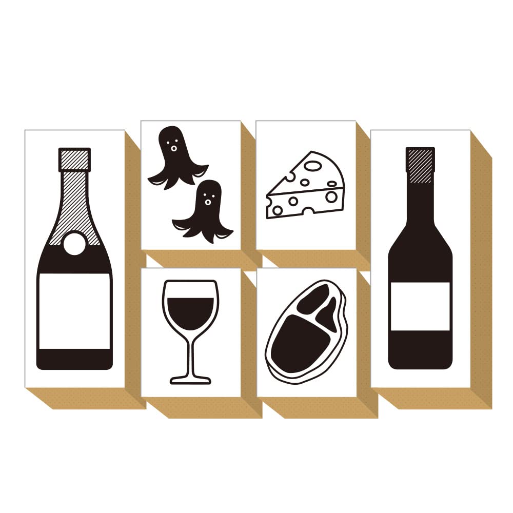 Cute Wooden Rubber Stamp Set with and Italian Menu Perfect for Office Made In Japan Wine, Izakaya, Champagne, Cheese, Designs, Pop-Ups, Gifts, (#29)