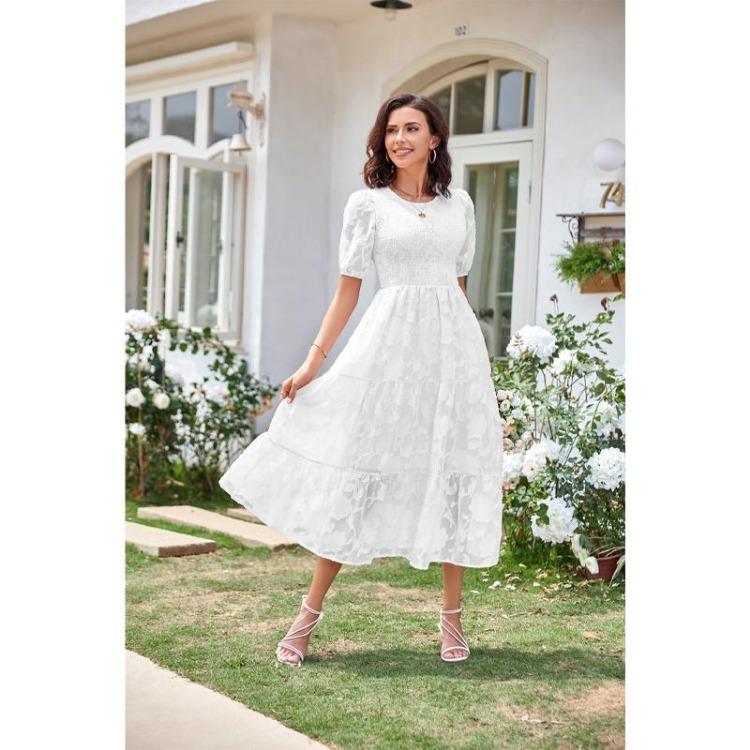 Women Summer Floral Dress Casual Loose Round Neck Short Sleeve Dresses Female Womens Dress