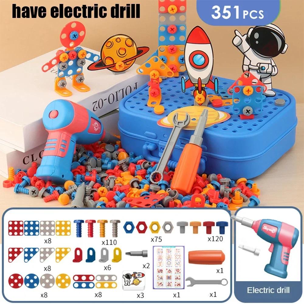 3D Puzzle Toys Pretend Play Repair Tool Box Drilling Assembly Educational Toys Children Toys Tool Set Electric Drill Screw Nut