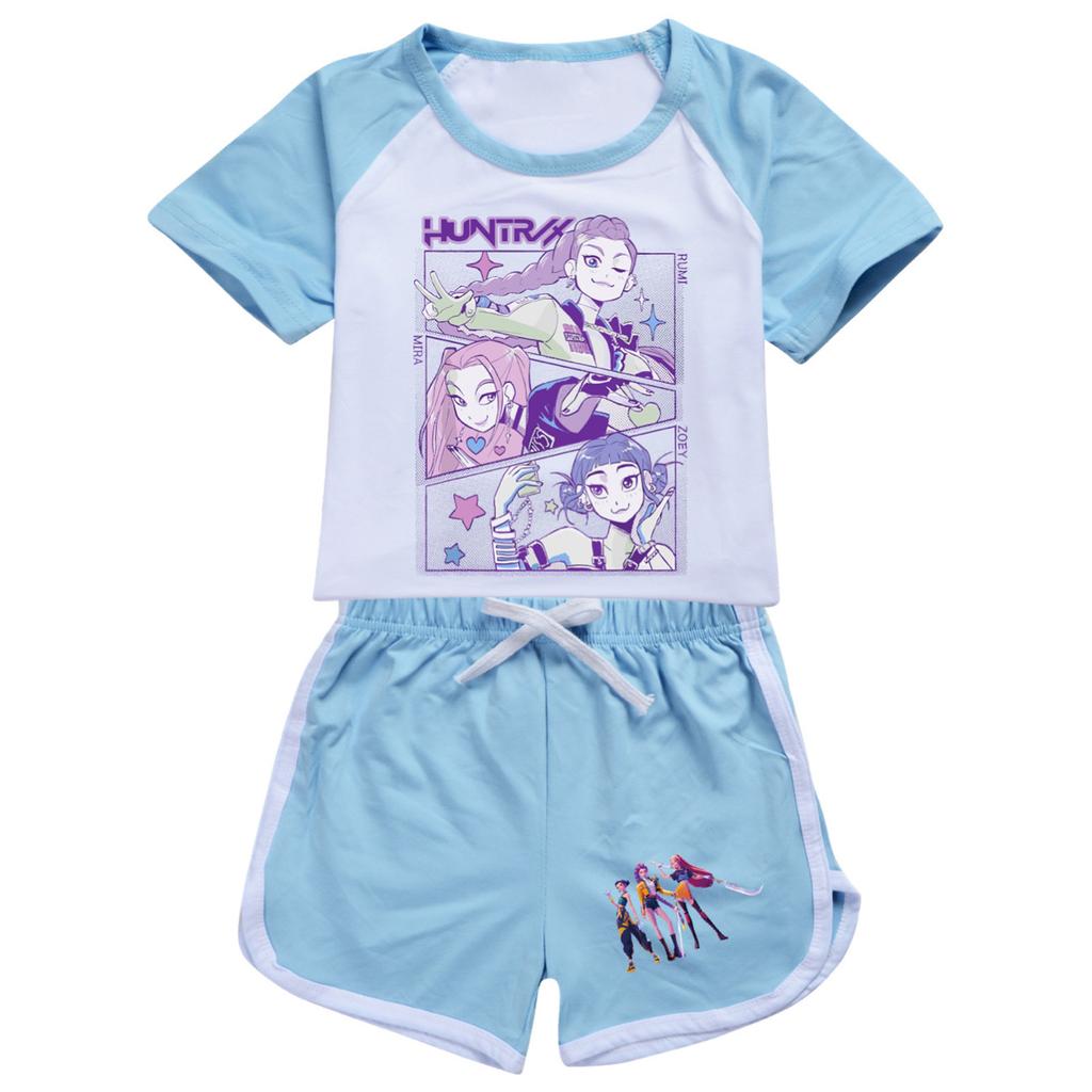 Kids Summer Sport T-Shirt And Shorts 2 Piece Outfit Tracksuit Set Short Sleeve Print Crop Tops With Clothing Set
