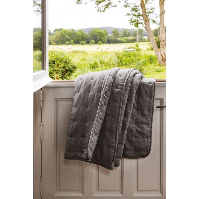 Quilted Washed-crumpled Look Bedspread "Angkor" Toison d'Or - Angkor Slate - 180 X 240 Cm