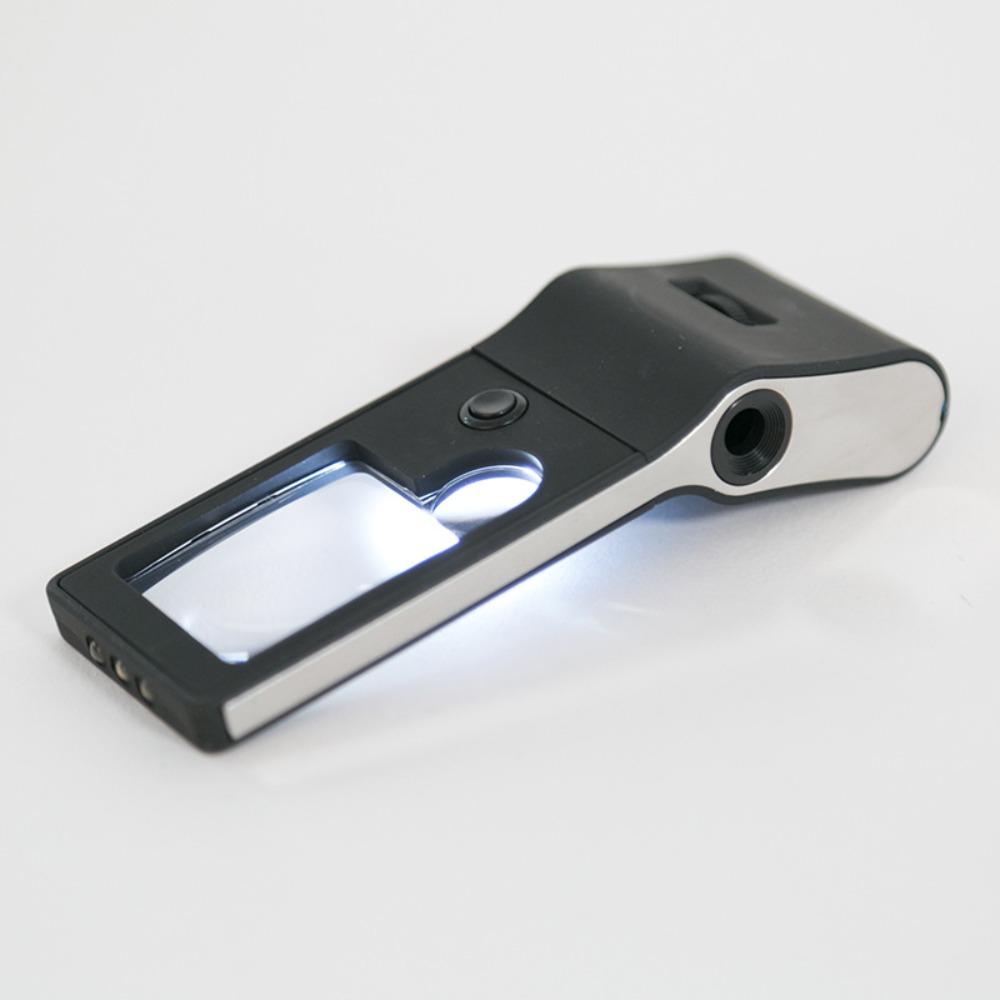 4 Led Lights One UV Currency Detector Lamp 55X Magnifying Glass with Light Handheld Microscope