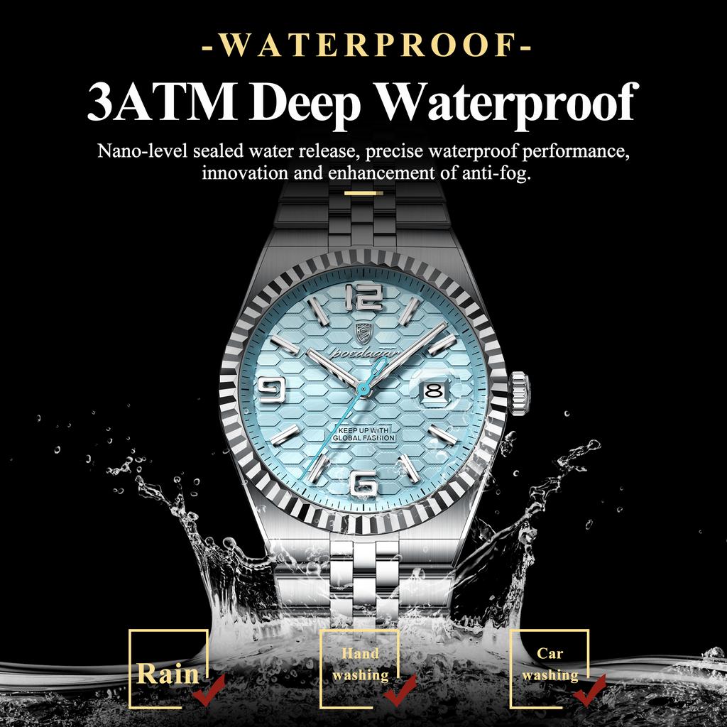 2025 New Men Watches Gorgeous Blue Gold 41mm Classic Clock Stainless Steel Diving Series Waterdrop Calendar Quartz Watch for Men