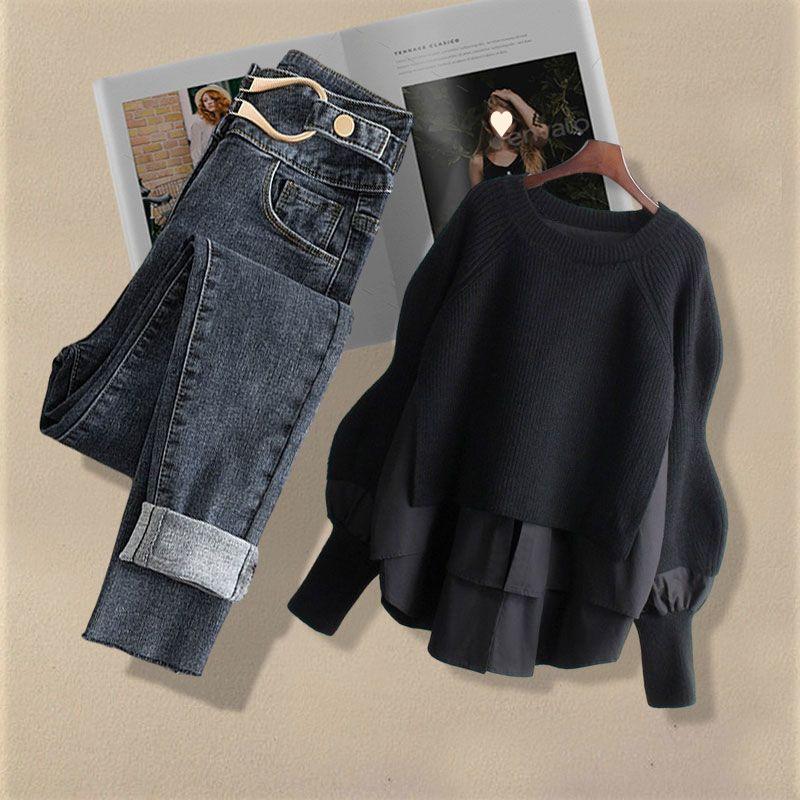 2Pcs/Set Patchwork Color Women Tracksuit Elastic Waist Fashion Letter Print Women Jogging Pants