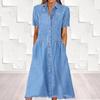 Women Dress Elegent Beauty Lady Dress Collar Splicing Summer Midi Long Lady Pocket Button Denim Loose Lapel Dress