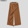 INCERUN Men Autumn Spring Solid Color Zipper Waist Trousers Casual Irregular Wide Leg Pants