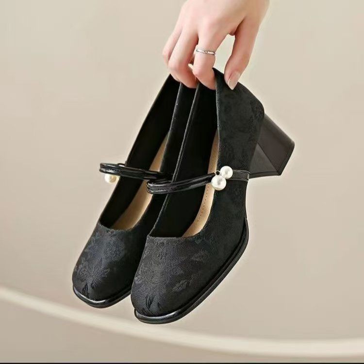 Internet Celebrity Explosion Mary Jane Shoes Children Elegant Thick Heel Buckle Belt Square Head Single Shoes Women 2025 Spring and Summer New