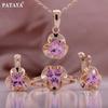 Rose Gold Color Pink Artificial Zircon Earring Ring Pendant Chain Combination Set Small Fresh Exquisite Flower Sets