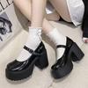 Fashion Super High Heels Mary Jane Shoes Women Ankle Buckle Chunky Platform Pumps Woman Thick Heeled Patent Leather Lolita Shoes Ladies
