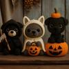 Yousheng Handmade Crochet Dog Cat Figurine Cute Halloween Knitted Animal with Pumpkin Emotional Support Gift for Dog Cat Lovers