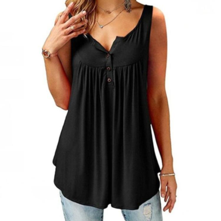 Plus Size Casual Sleeveless Tops Sexy Deep V-neck Halter Button Blouse Ladies Swing Flowy Vest