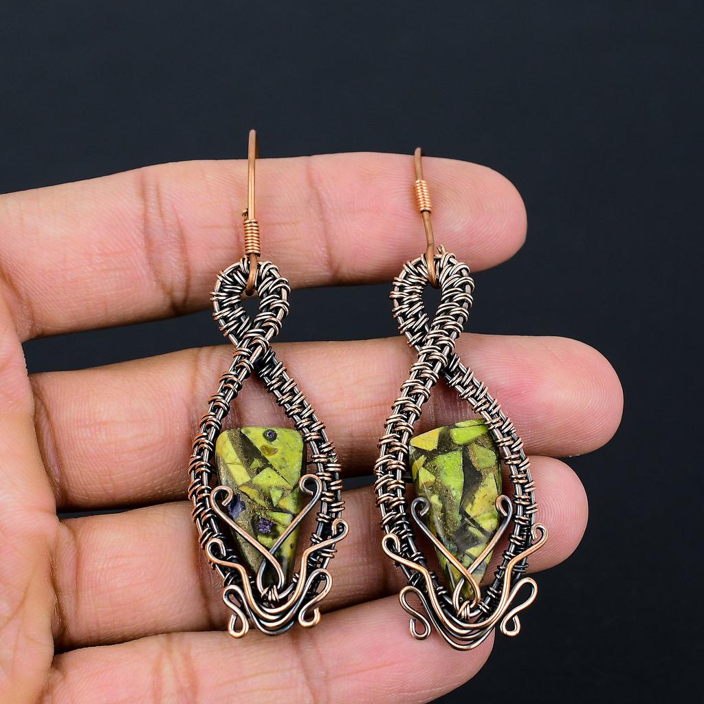 Natural Copper Green Turquoise Handmade Copper Wire Wrap Earring 2.95 Y2T44