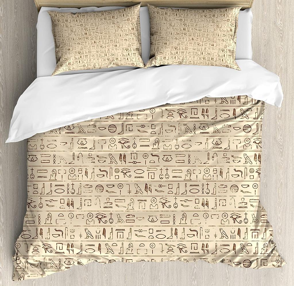 Hieroglyphic Carvings Ancient Egyptian Temple 3pcs Bedding Set For Double Bed Home Textile Duvet Cover Quilt Cover Pillowcase