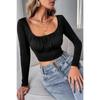 Long Sleeve Crop Black Blouse