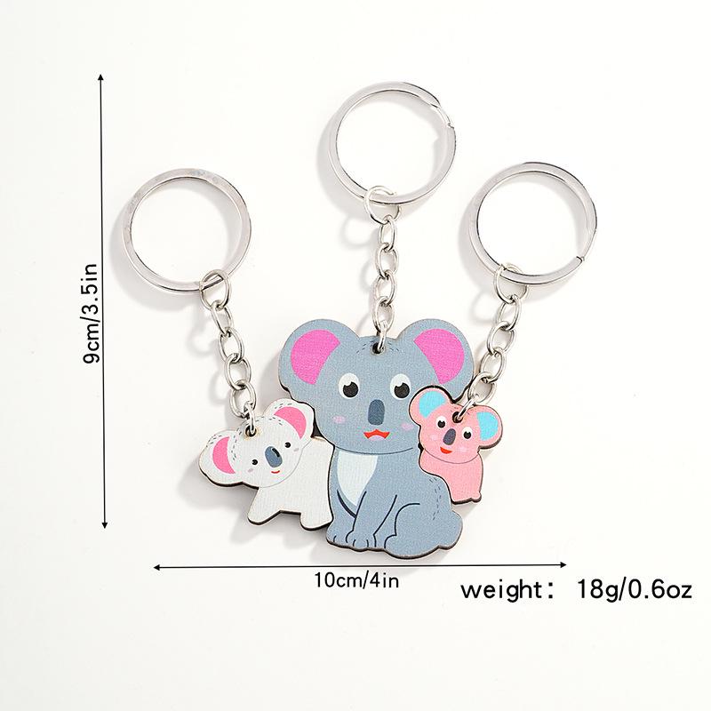 Cute Cartoon Animal Family Trio Wooden Puzzle Keychain Pendant