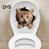 Through-wall Cat Toilet Sticker Waterproof Removable Self-adhesive PVC Living Room Bathroom Wall Art 3D Effect Simulation Kitten Toilet Seat Lid