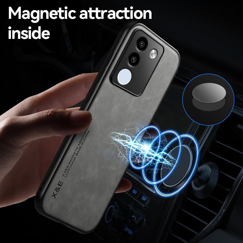 Magnetic Luxury Leather Phone Case for VIVO V29E V29Lite V27E V25 V15Pro V11i Z5 Z3i U3X Cover with Metal Plate Support Car Hold