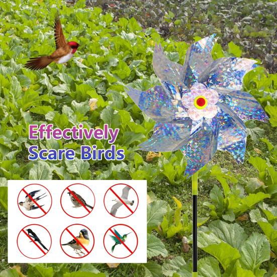 10 Pcs Garden Pinwheel Bird Deterrent 20.5" Tall Outside Reflective Wind Spinner Yard
