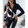 Women's Autumn Long Sleeved V-neck Color Blocked Retro Style Shirt, Loose and Elegant Casual Top