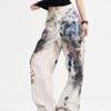 2025 Men Ink Print Jeans Pants Man Vintage High Street Denim Pants Male Casual Loose Straight Wide Leg Pants Women Jean Trousers