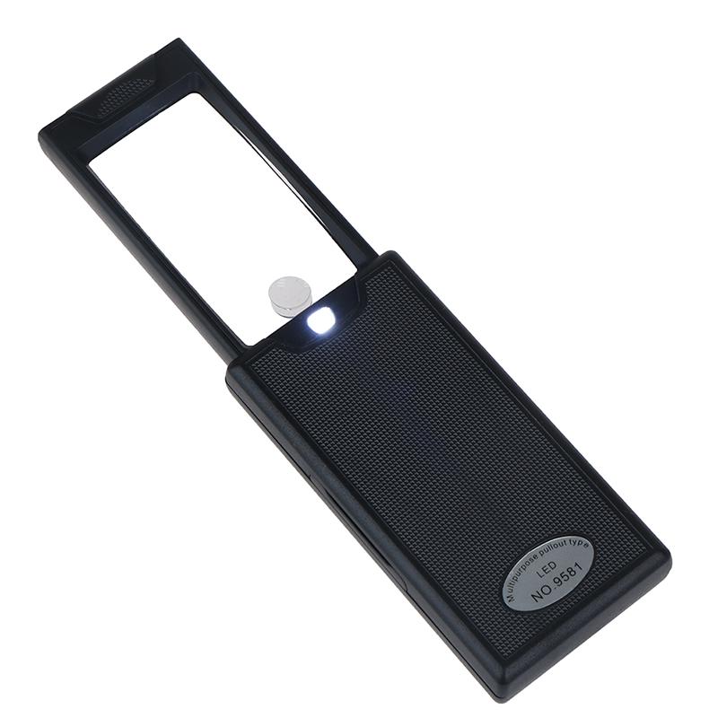 2.5X 45X Portable Pullout Illuminated Led Glass Magnifier With 3 Led Lights
