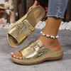 Fashion Women Slippers Outdoor Roman Wedge Sandals Summer Metal Casual Slippers Lightweight Round Head Shoes Women 2025 New Slides Women