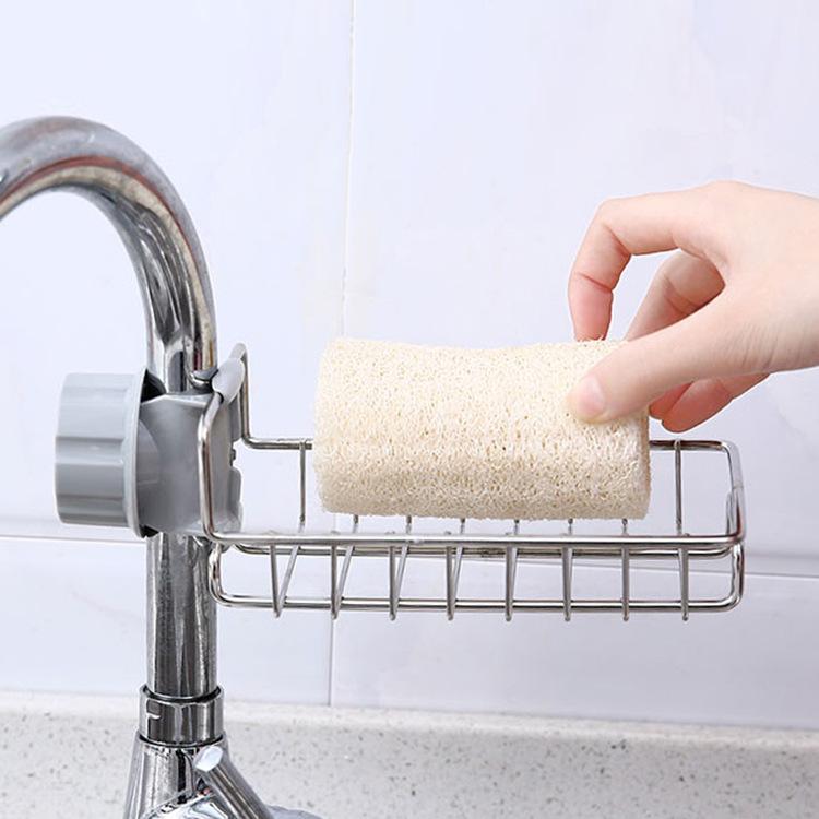 Kitchen Stainless Steel Faucet Rack Household Non-punching Rag Sponge Brush Drain Rack Sink Storage Rack