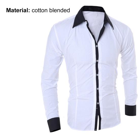 Patchwork Turn-down Collar Men Shirt Top Long Sleeve Buttons Closure Business Shirt Male Clothing