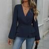 Women's V-neck Long-sleeved Button-down Top