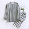 New Japanese Spring and Autumn Men's Pajama Set 100%Cotton Plaid Long Sleeve Pants Home Suit Two Piece Cardigan Set for Men
