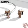 WOSTU Enamel Cartoon Cute Deer 925 Sterling Silver Charm Beads Fit Bracelet Bangle Fine Jewelry