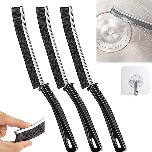 Hard-Bristled Crevice Cleaning Brush, Grout Cleaner Scrub Brush Deep Tile Joints, Stiff Angled Bristles for Bathtubs, Kitchens (3PCS)
