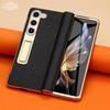 Leather Phone Case for Samsung Galaxy Z Fold 6 5 4 3 Fold6 Fold5 Gold Plating Magnetic Hinge Stand Back Cover with Mirror Film