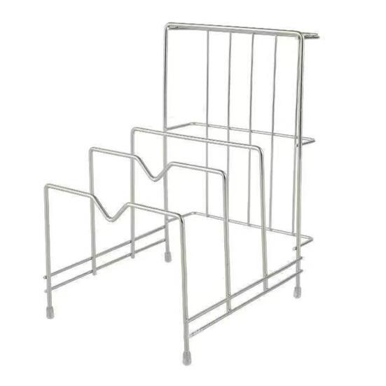 Stainless Steel Pot Lid Holder Modern Heavy Duty Standing Multi-functional Countertop Cutting Board Plate Cutter Storage Rack Organizer Kitchen
