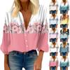 Women's Shirt Blouse Print Button Casual Vintage Fashion Crewneck 3/4 Sleeve Top