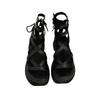 Thick-soled Flat-soled Heightened Lace-up Sandals Female Summer New Fairy Wind Open-toed Muffin Bottom Roman Cool Boots Tide