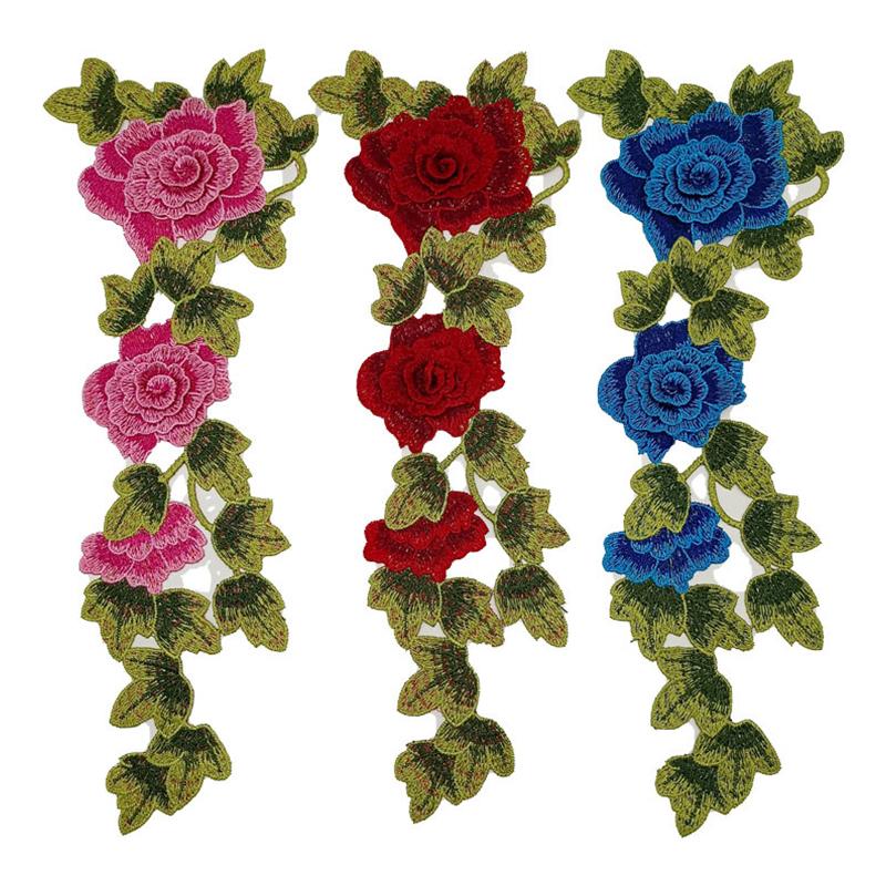 2Pcs Flower Applique Fashion Cheongsam Patch Fabric Sticker Lace Patches Sewing DIY Dress Embroidered Garment Accessories