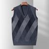 Vest Autumn and Winter New Men's V-neck Sleeveless Knitted Vest Sweater Diamond Middle-aged and Elderly Business Sweater.