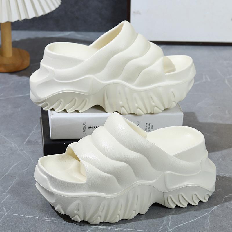 New High Heel 9 Cm Platform Slipper Women Summer Height Increasing Shoes Girl New Chunky Sole Slides Woman Wavy Pattern Slippers