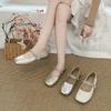 Versatile Casual Leather Shoes Square Head Rhinestone with Mary Jane Shoes Women's Summer Fashion Rhinestone Buckle Evening Single Shoes