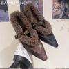 Fur Pointed Toe Women Shoes Flats Shallow Leather Shoes Woman 2025 Trend Winter Fashion Designer Walking Casual Zapatos Mujer
