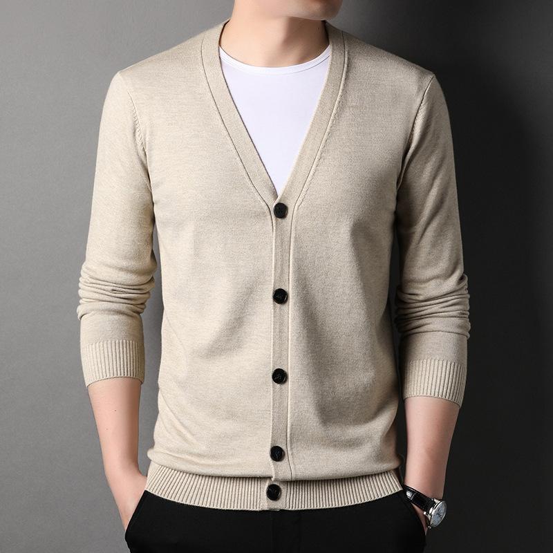 Cozy Up New Spring Autumn Knitted Cardigan Men Solid Color V Neck Slim Fit Sweatercoat Fashiion Casual Single Breasted Cardigan Sweaters