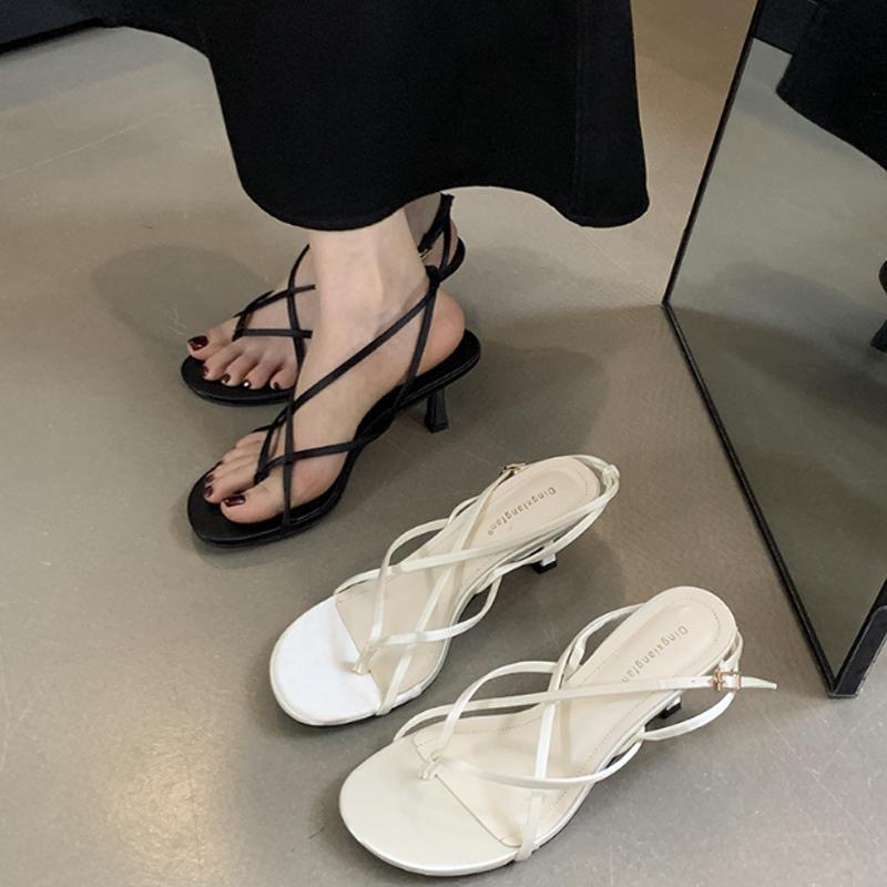 Женские сандалии с защипнутым носком и перекрестными ремешками на высоком каблуке, модная повседневная универсальная летняя обувь для ночного клуба и вечеринки