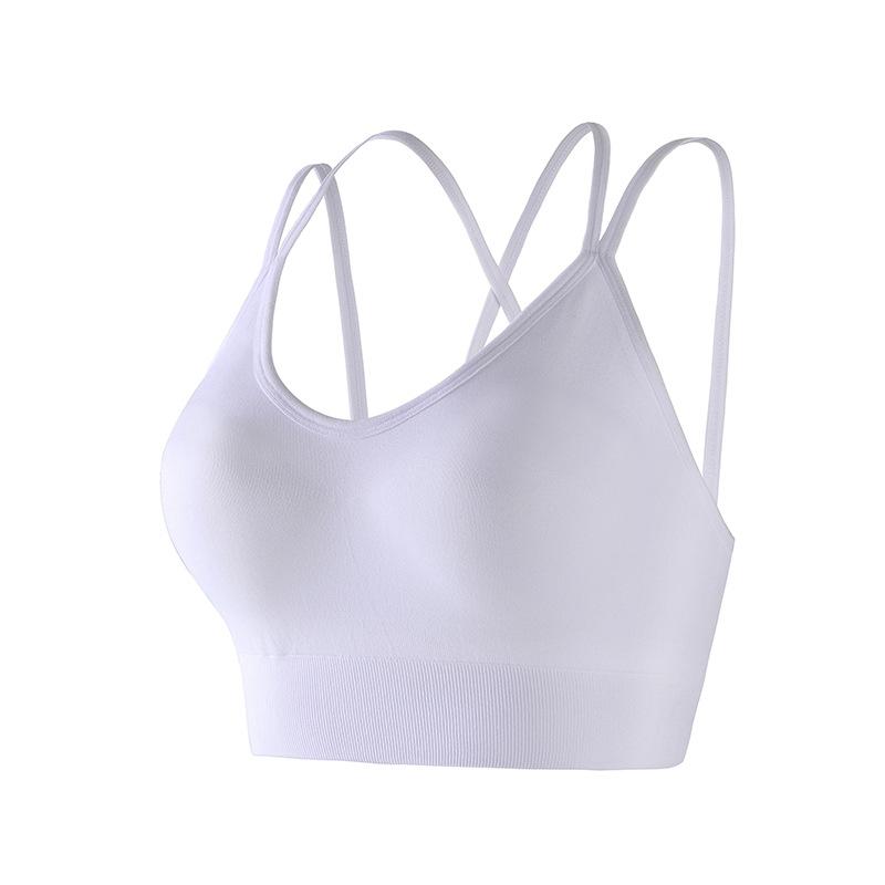 Thin Straps Integrated Fixed Cups Shockproof Gathered Sports Bra for Women Large U-shaped Beautiful Back Yoga Bra