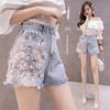Fashion Loose-Fitting Students' Denim Shorts Women, New Summer Wear European Style All-Match and Slimming High-Waisted Hole Ripped Hot Pants