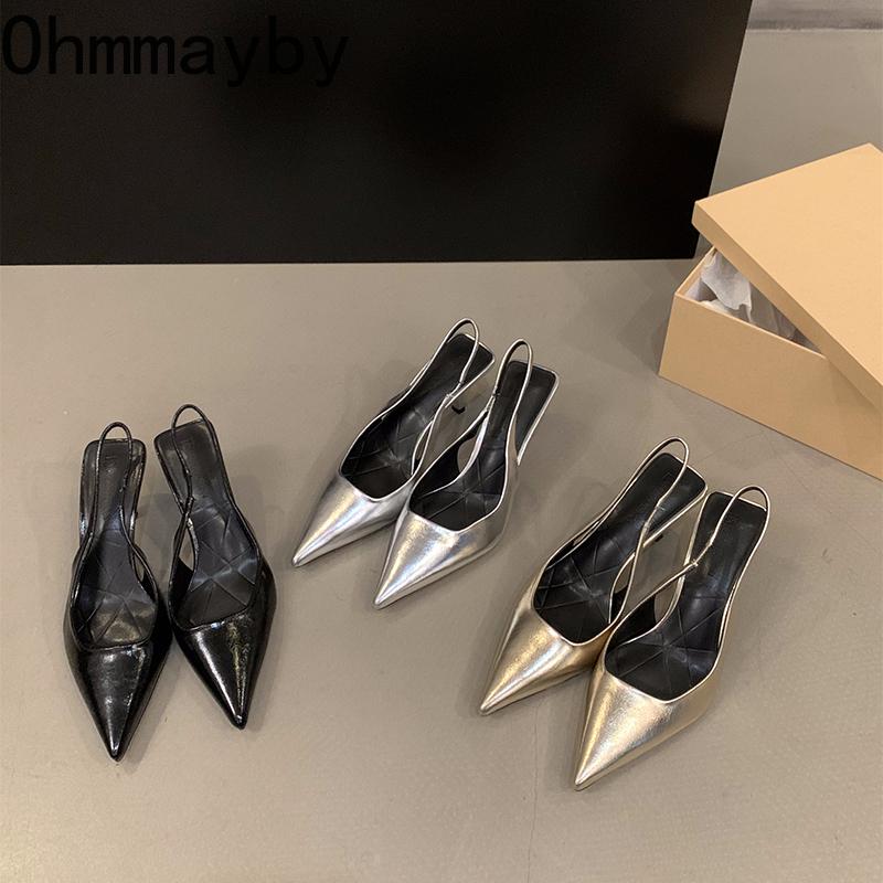 Summer High Heel Women Silvery Sandals Fashion Pointed Toe Slip On Shoes Ladies Elegant Stripper Party Sandalias